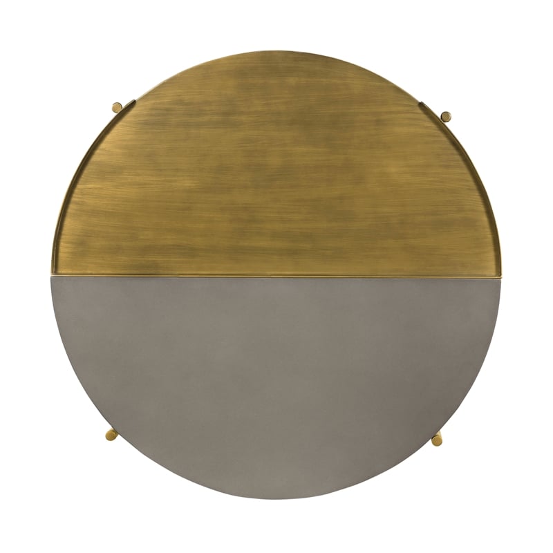 Armen Living Dua Modern Metal & Concrete Coffee Table in Antique Brass/Gray