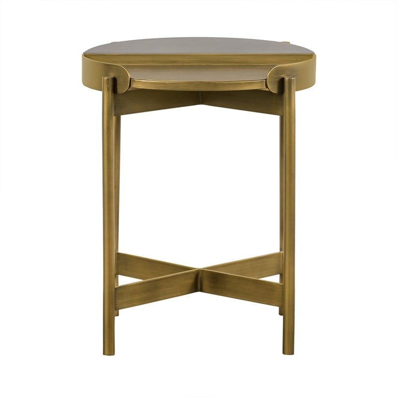 Armen Living Dua Modern Metal & Concrete End Table in Antique Brass/Gray