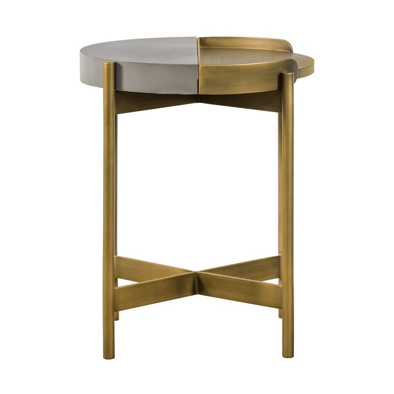 Armen Living Dua Modern Metal & Concrete End Table in Antique Brass/Gray