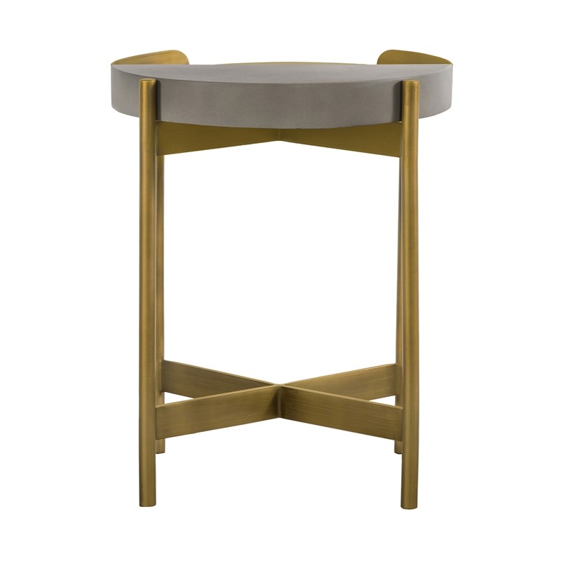 Armen Living Dua Modern Metal & Concrete End Table in Antique Brass/Gray