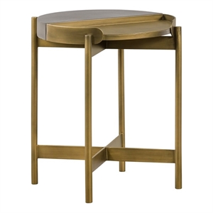 Armen Living Dua Modern Metal & Concrete End Table in Antique Brass/Gray