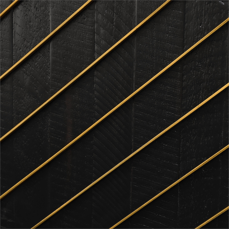 Armen Living Monaco Rectangular Solid Wood Sideboard in Black/Antique Brass