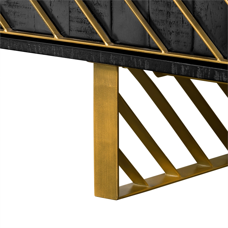 Armen Living Monaco Rectangular Solid Wood Sideboard in Black/Antique Brass