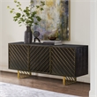 Armen Living Monaco Rectangular Solid Wood Sideboard in Black/Antique Brass