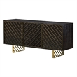 Armen Living Monaco Rectangular Solid Wood Sideboard in Black/Antique Brass