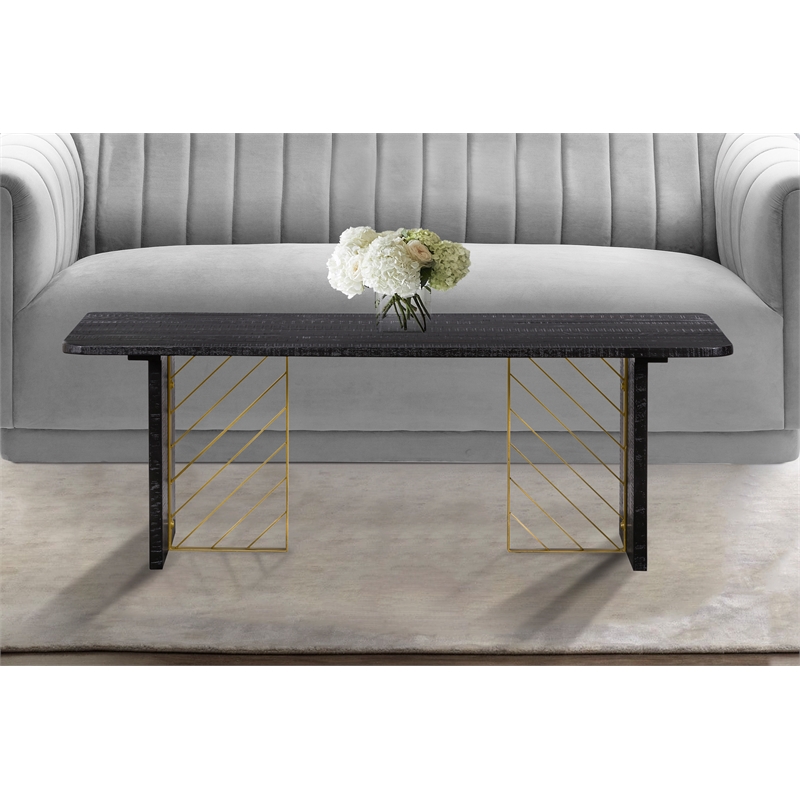 Armen Living Monaco Wood Coffee Table in Black/Antique Brass