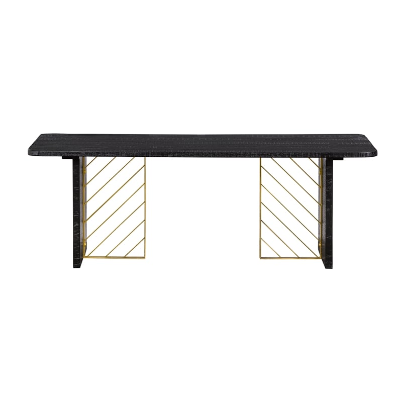 Armen Living Monaco Wood Coffee Table in Black/Antique Brass
