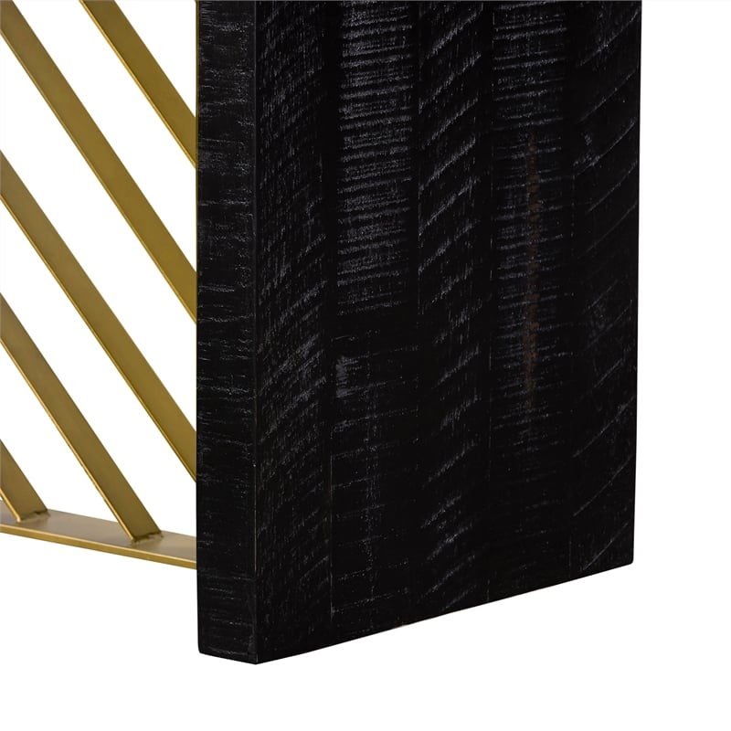 Armen Living Monaco Wood and Metal Dining Table in Black/Antique Brass