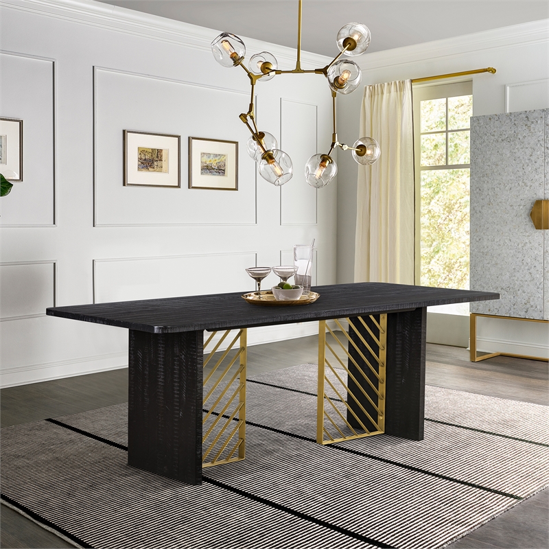 Armen Living Monaco Wood and Metal Dining Table in Black/Antique Brass