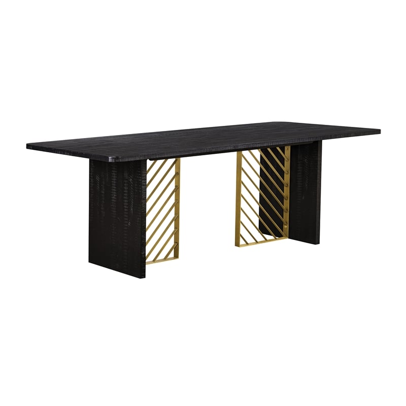Armen Living Monaco Wood and Metal Dining Table in Black/Antique Brass