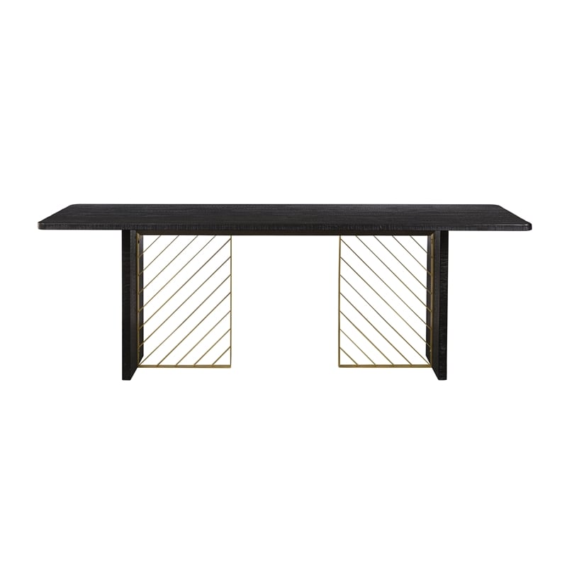 Armen Living Monaco Wood and Metal Dining Table in Black/Antique Brass