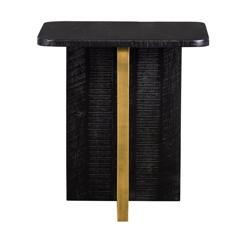 Armen Living Monaco Modern Wood Side Table in Black/Antique Brass