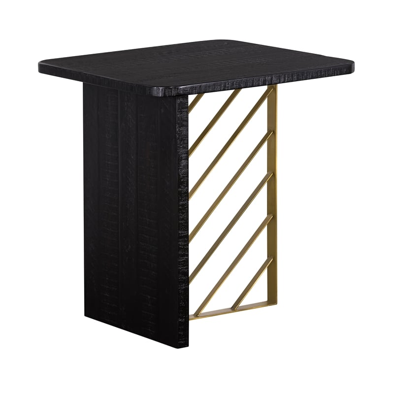 Armen Living Monaco Modern Wood Side Table in Black/Antique Brass