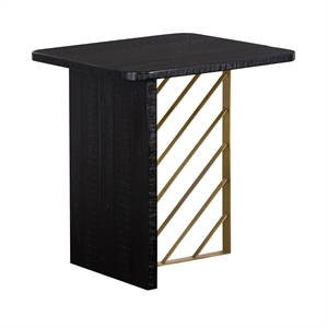 monaco black wood side table with antique brass accent