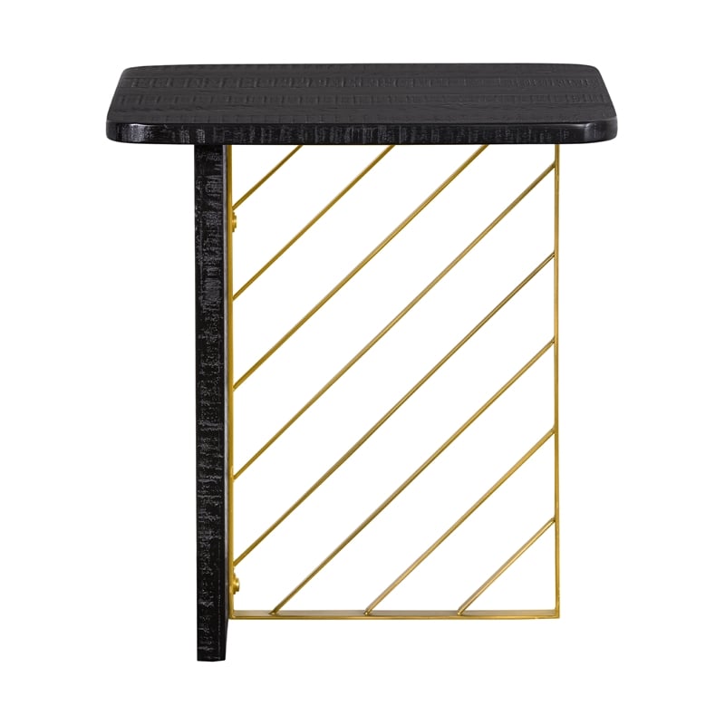 Armen Living Monaco Modern Wood Side Table in Black/Antique Brass