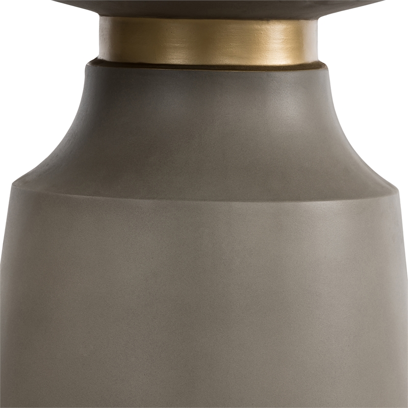 Armen Living Pinni Round Contemporary Stone Dining Table in Gray/Antique Brass