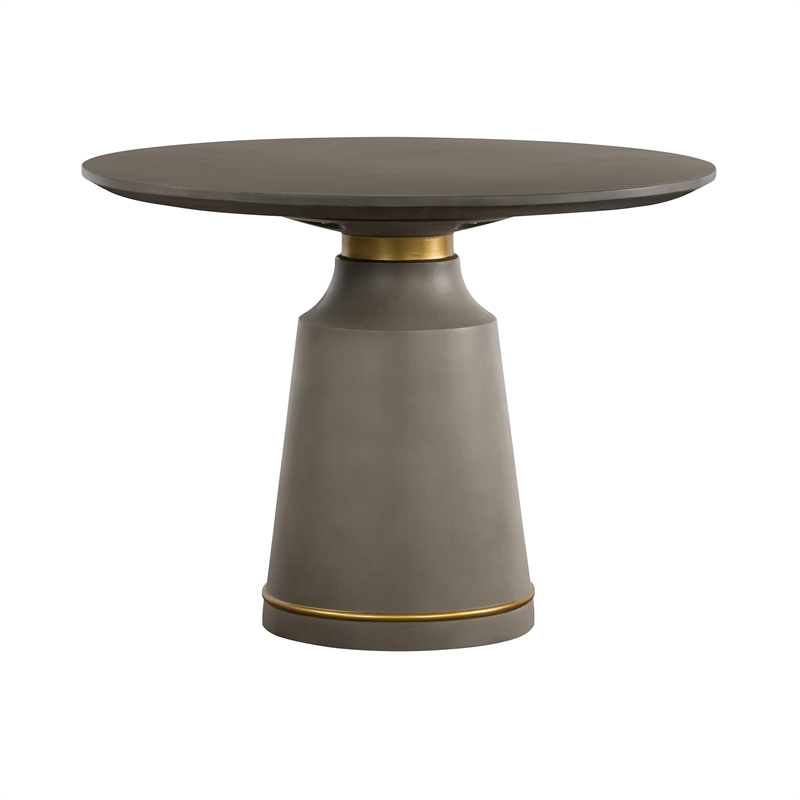 Armen Living Pinni Round Contemporary Stone Dining Table in Gray/Antique Brass