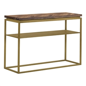 faye rustic brown wood console table with shelf and antique brass metal base
