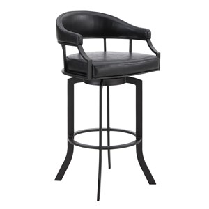 Armen Living Pharaoh 26&quot Faux Leather/Metal Swivel Counter Stool in Black
