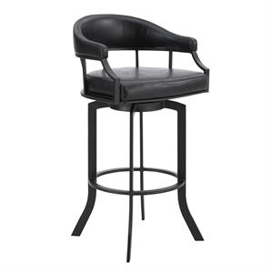 Armen Living Pharaoh 30&quot Faux Leather/Metal Bar Stool in Black