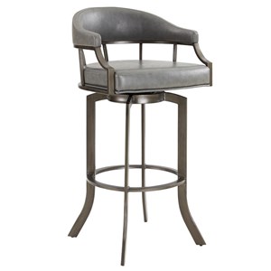 Armen Living Pharaoh 30&quot Modern Faux Leather Swivel Bar Stool in Mineral Gray