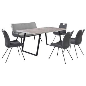 Armen Living Coronado 6-Piece Faux Leather Rectangular Dining Set in Gray