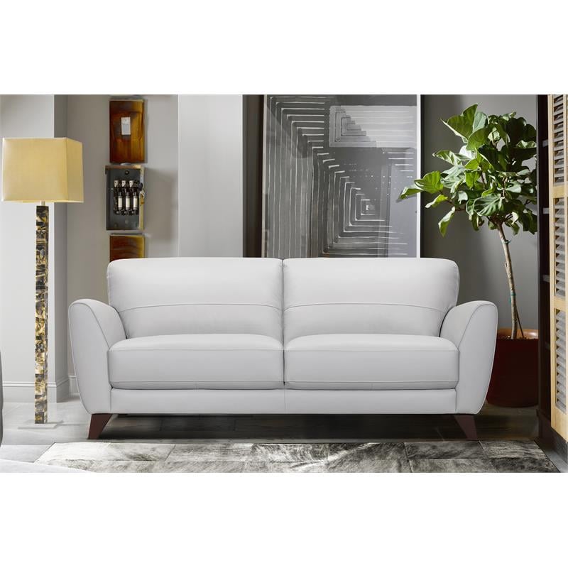 Armen Living Jedd Modern Genuine Leather and Wood Sofa in Dove Gray/Brown