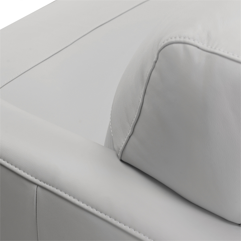 Armen Living Jedd Modern Genuine Leather and Wood Sofa in Dove Gray/Brown