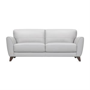Armen Living Jedd Modern Genuine Leather and Wood Sofa in Dove Gray/Brown