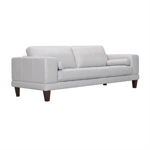 wynne contemporary sofa in genuine dove gray leather with brown wood legs