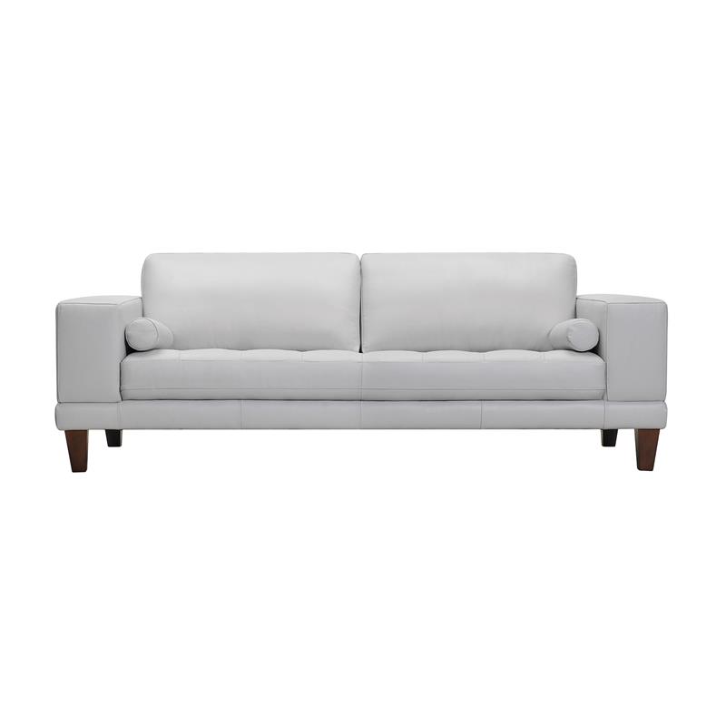 Armen Living Wynne Modern Genuine Leather and Wood Sofa in Dove Gray/Brown