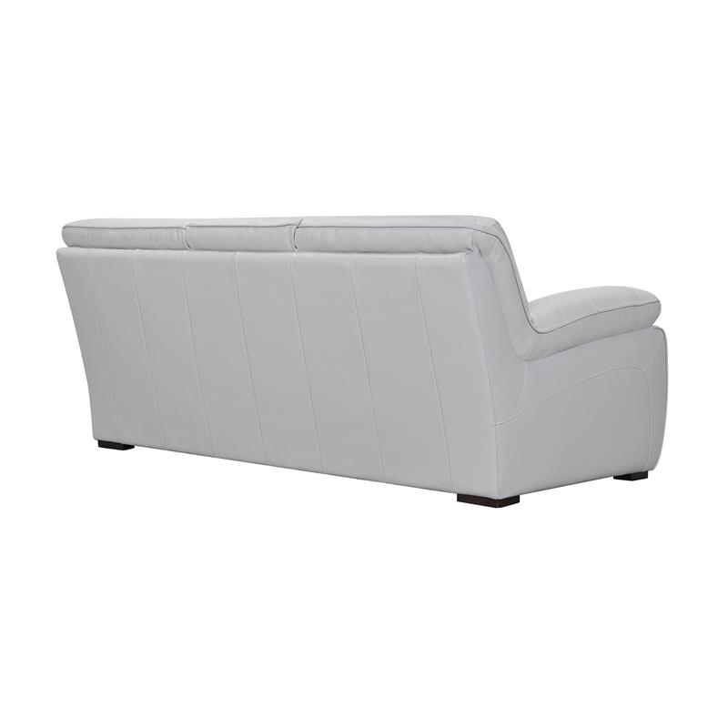 Armen Living Zanna Modern Genuine Leather and Wood Sofa in Dove Gray/Brown