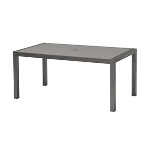 solana outdoor rectangular dining table in gray finish with wood top