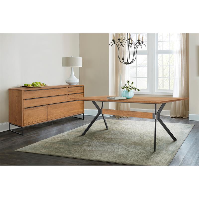 Armen Living Nevada 2-Piece Wood Dining Table and Sideboard in Brown/Black