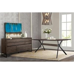 Armen Living Nevada Modern Wood 2PC Set Dining Table and Sideboard in Dark Brown