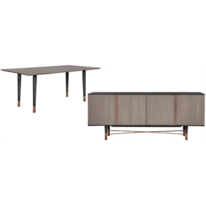 Armne Living Turin Solid Wood Dining Table and Buffet Set - Brushed Black/Copper