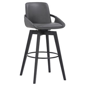 Armen Living Baylor 30&quot Modern Faux Leather Swivel Bar Stool in Gray/Black
