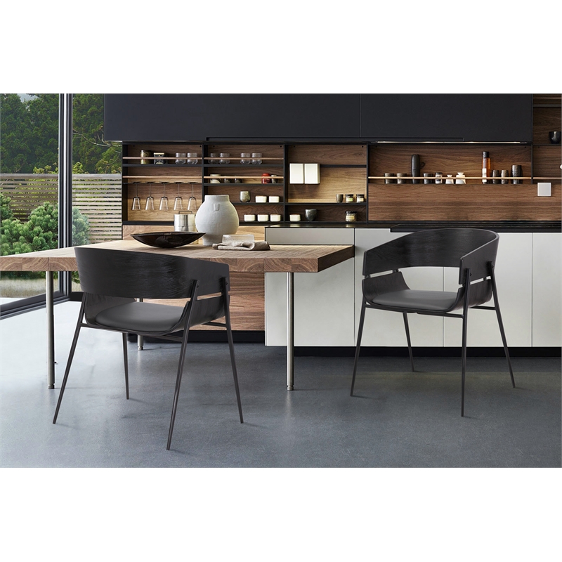 Armen Living Bronte Modern Wood Dining Room Chairs in Black/Gray (Set of 2)