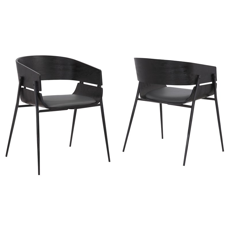 Armen Living Bronte Modern Wood Dining Room Chairs in Black/Gray (Set of 2)