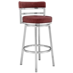 Armen Living Madrid 26&quot Faux Leather Swivel Counter Stool in Red/Stainless Steel