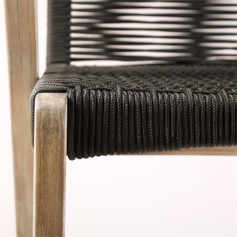 Brielle Outdoor Light Eucalyptus Wood and Charcoal Rope Counter Height Stool