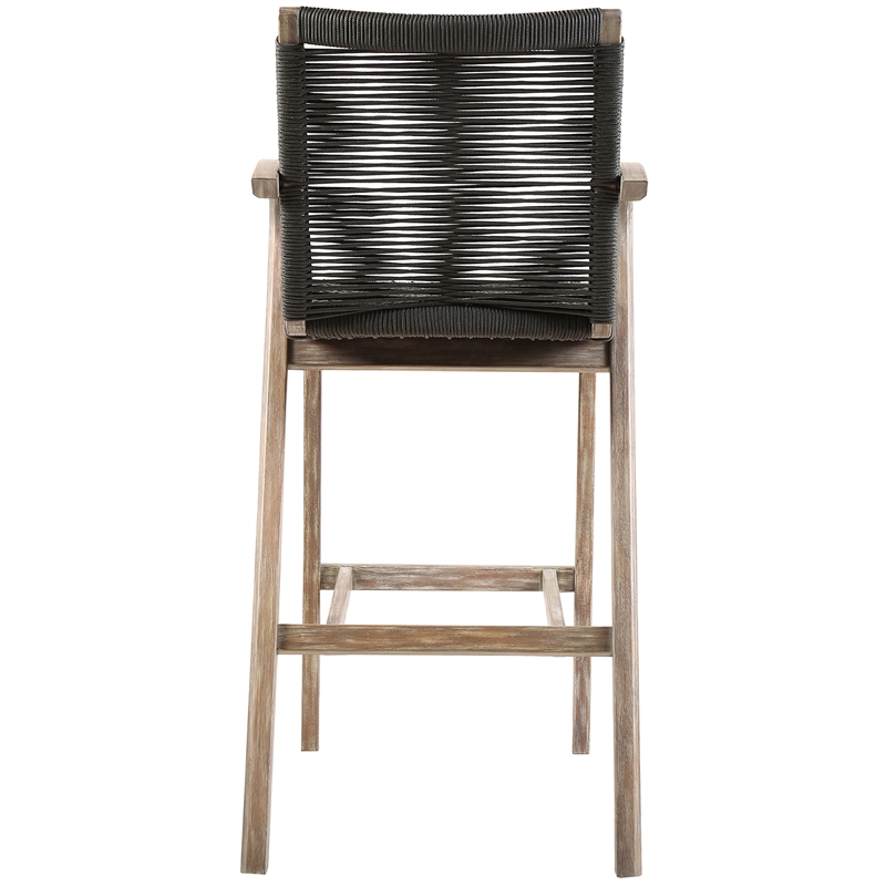 Brielle Outdoor Light Eucalyptus Wood and Charcoal Rope Counter Height Stool