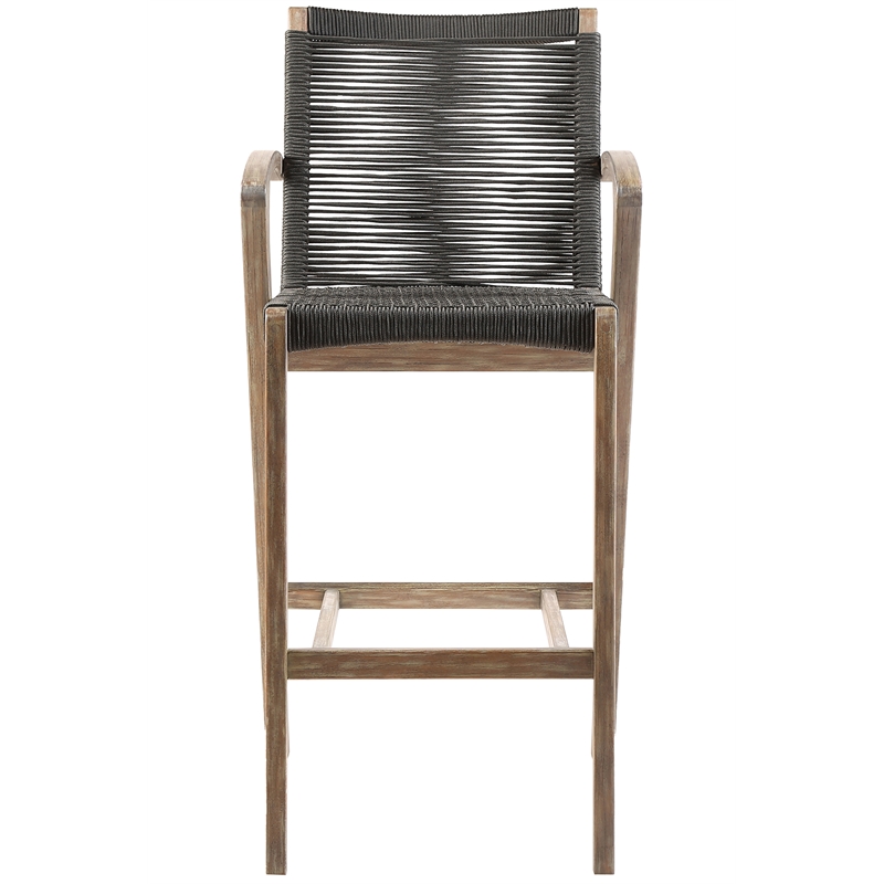Brielle Outdoor Light Eucalyptus Wood and Charcoal Rope Counter Height Stool