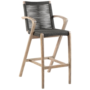 Brielle Outdoor Light Eucalyptus Wood and Charcoal Rope Counter Height Stool