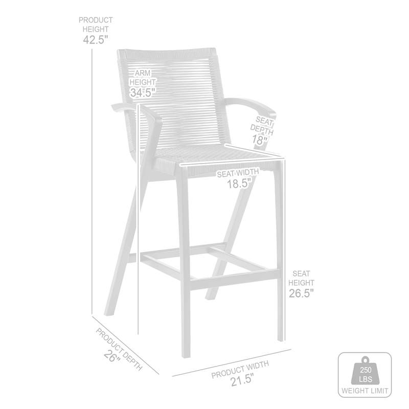 Brielle Outdoor Light Eucalyptus Wood and Charcoal Rope Counter Height Stool