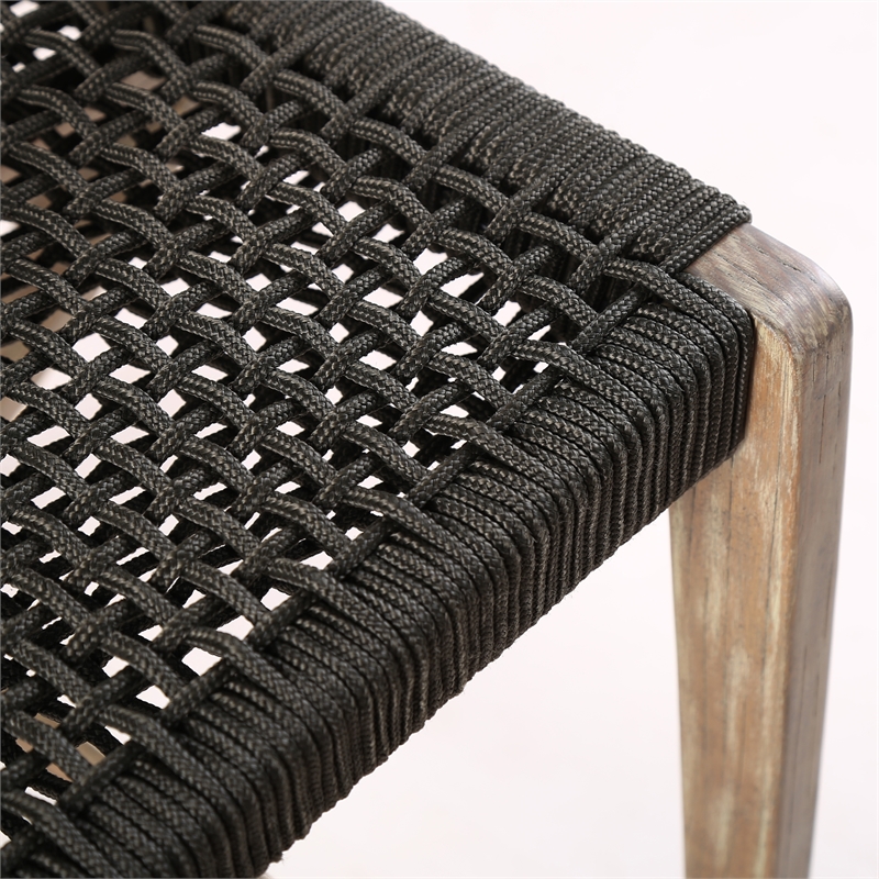 Brielle Outdoor Light Eucalyptus Wood and Charcoal Rope Counter Height Stool