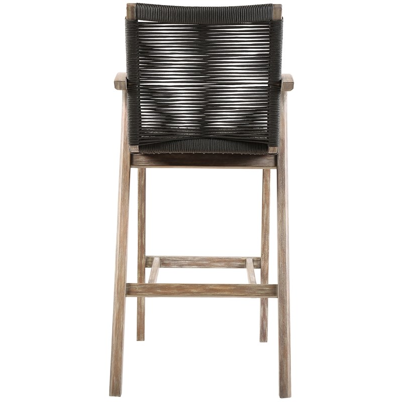 Brielle Outdoor Light Eucalyptus Wood and Charcoal Rope Bar Height Stool