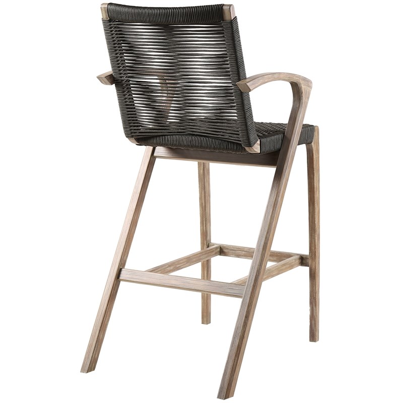 Brielle Outdoor Light Eucalyptus Wood and Charcoal Rope Bar Height Stool
