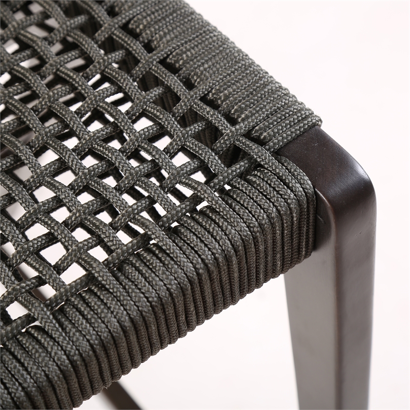 Brielle Outdoor Dark Eucalyptus Wood and Gray Rope Counter Height Stool