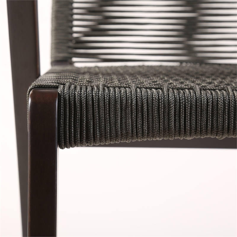 Brielle Outdoor Dark Eucalyptus Wood and Gray Rope Counter Height Stool